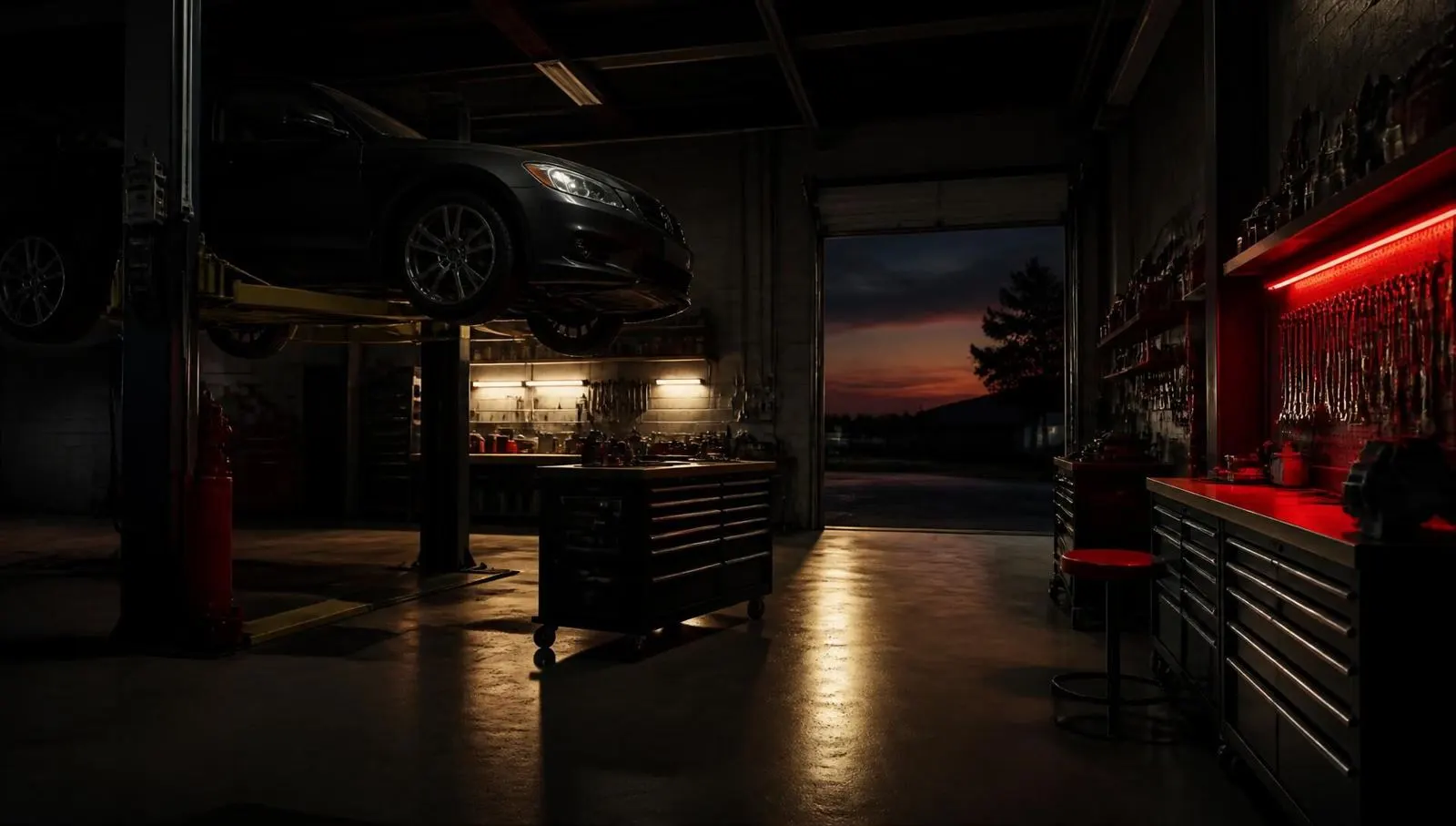 Oil change service inside the Vamp Automotive service bay in North York